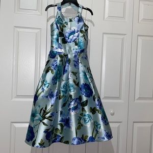 Blue Floral Tea Length Girls Party Dress, size 16